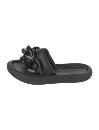 Pre-owned Stella Mccartney Leather Chain-link Accents Slides In Black