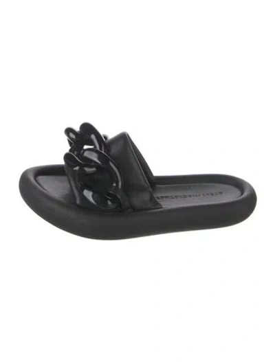 Pre-owned Stella Mccartney Leather Chain-link Accents Slides In Black