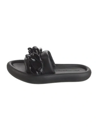 Pre-owned Stella Mccartney Leather Chain-link Accents Slides In Black