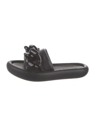 Pre-owned Stella Mccartney Leather Chain-link Accents Slides In Black