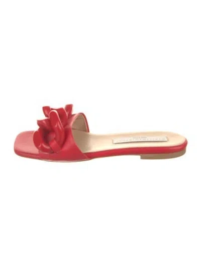 Pre-owned Stella Mccartney Leather Chain-link Accents Slides In Red