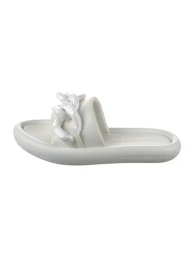 Pre-owned Stella Mccartney Leather Chain-link Accents Slides In White