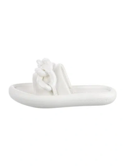 Pre-owned Stella Mccartney Leather Chain-link Accents Slides In White