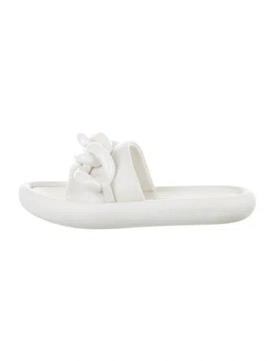 Pre-owned Stella Mccartney Leather Chain-link Accents Slides In White