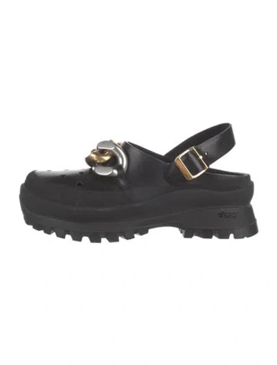 Pre-owned Stella Mccartney Leather Chain-link Accents Slingback Flats In Black