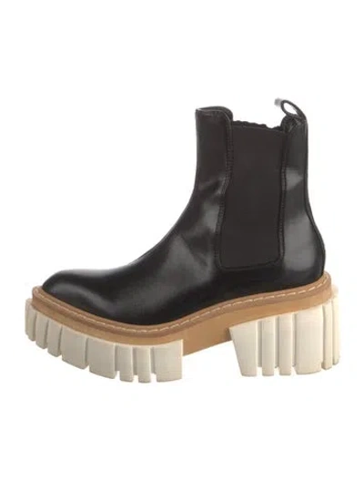 Pre-owned Stella Mccartney Leather Colorblock Pattern Chelsea Boots In Black