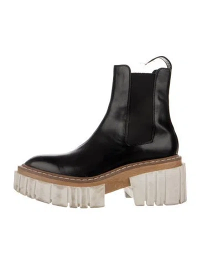 Pre-owned Stella Mccartney Leather Colorblock Pattern Chelsea Boots In Black