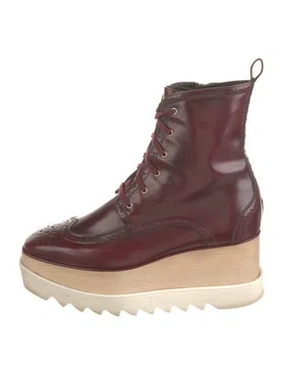 Pre-owned Stella Mccartney Leather Colorblock Pattern Lace-up Boots In Burgundy