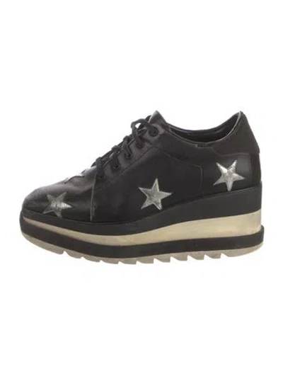 Pre-owned Stella Mccartney Leather Colorblock Pattern Wedge Sneakers In Black