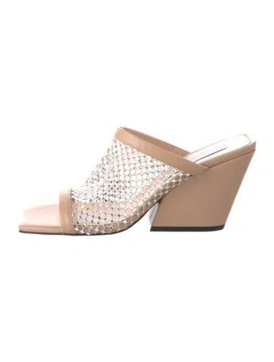 Pre-owned Stella Mccartney Leather Crystal Embellishments Slides In Neutrals