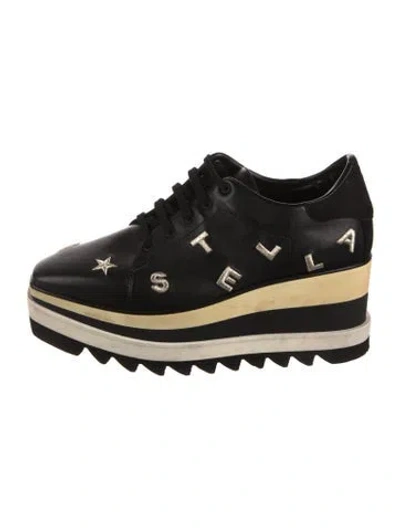 Pre-owned Stella Mccartney Leather Embroidered Accent Wedge Sneakers In Black