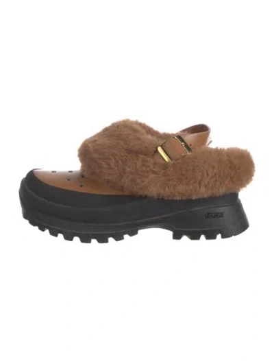 Pre-owned Stella Mccartney Leather Fur Trim Flats In Brown