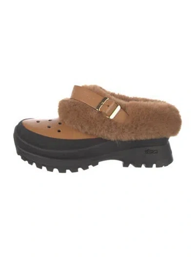 Pre-owned Stella Mccartney Leather Fur Trim Mules In Black/brown