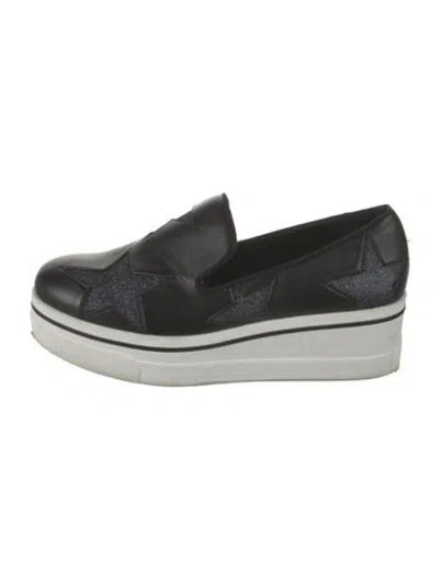 Pre-owned Stella Mccartney Leather Glitter Accents Loafer Sneakers In Black