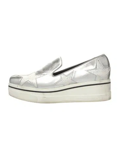 Pre-owned Stella Mccartney Leather Glitter Accents Wedge Sneakers In Silver/white