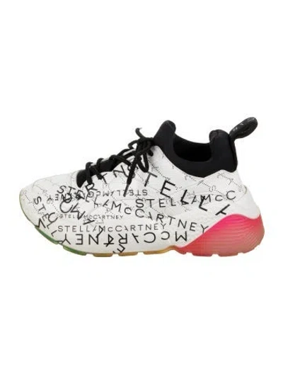 Pre-owned Stella Mccartney Leather Graphic Print Chunky Sneakers In White