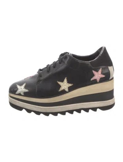 Pre-owned Stella Mccartney Leather Graphic Print Flats In Black