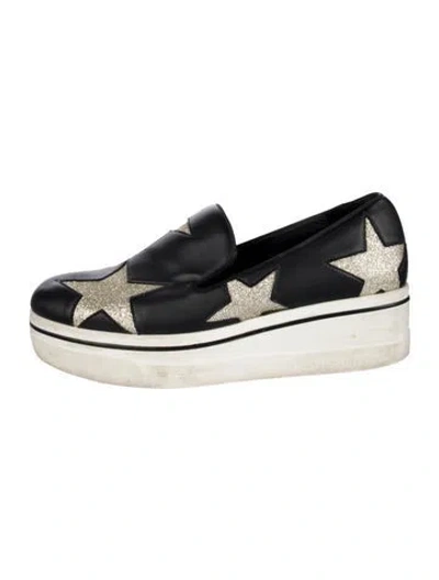 Pre-owned Stella Mccartney Leather Graphic Print Loafers In Black