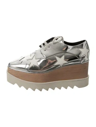 Pre-owned Stella Mccartney Leather Graphic Print Mules In Silver