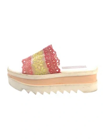 Pre-owned Stella Mccartney Leather Lace Pattern Slides In Neutrals