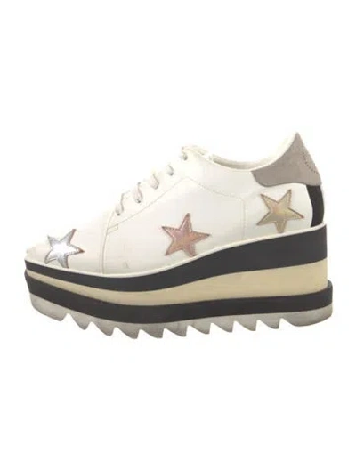 Pre-owned Stella Mccartney Leather Leather Trim Embellishment Wedge Sneakers In White