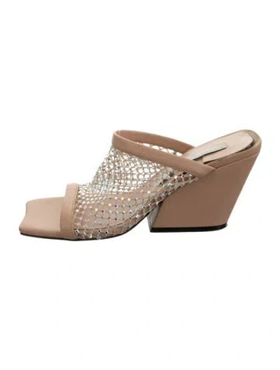 Pre-owned Stella Mccartney Leather Mesh Accents Slides In Neutrals