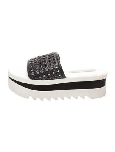Pre-owned Stella Mccartney Leather Patterned Slides In Black/white