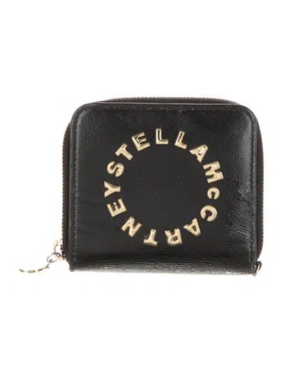 Pre-owned Stella Mccartney Leather Printed Compact Wallet In Black