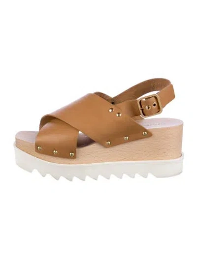 Pre-owned Stella Mccartney Leather Slingback Flats In Brown