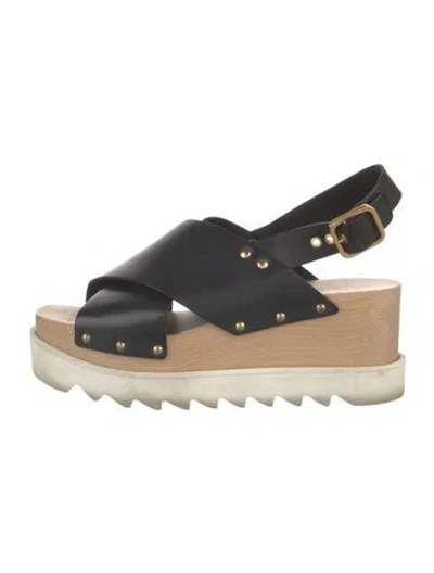Pre-owned Stella Mccartney Leather Slingback Sandals In Black