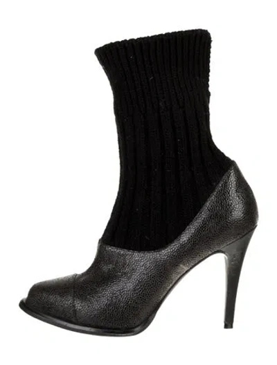 Pre-owned Stella Mccartney Leather Sock Boots In Black