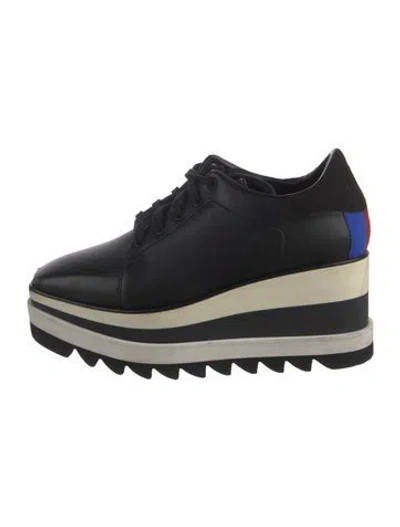 Pre-owned Stella Mccartney Leather Striped Wedge Sneakers In Black