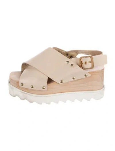 Pre-owned Stella Mccartney Leather Studded Accents Mules In Neutral