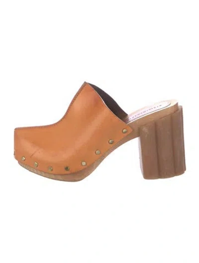 Pre-owned Stella Mccartney Leather Studded Accents Mules In Orange