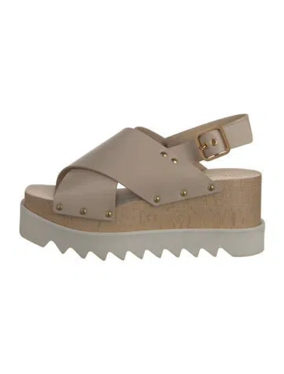 Pre-owned Stella Mccartney Leather Studded Accents Slingback Sandals In Neutral