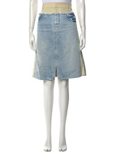 Pre-owned Stella Mccartney Leather Trim Embellishment Midi Length Skirt In Blue