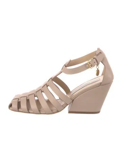 Pre-owned Stella Mccartney Leather T-strap Pumps In Neutral