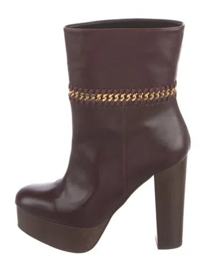 Pre-owned Stella Mccartney Leather Whipstitch Trim Boots In Burgundy