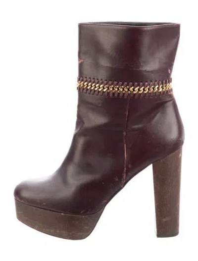 Pre-owned Stella Mccartney Leather Whipstitch Trim Boots In Burgundy