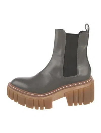 Pre-owned Stella Mccartney Leather Whipstitch Trim Chelsea Boots In Gray