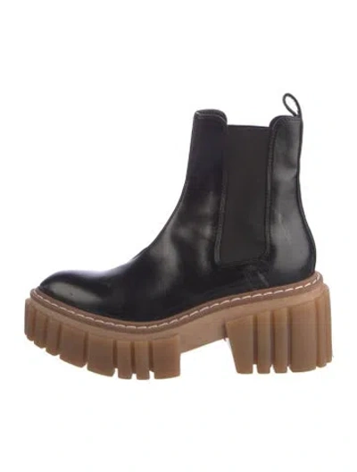 Pre-owned Stella Mccartney Leather Whipstitch Trim Chelsea Boots In Gray