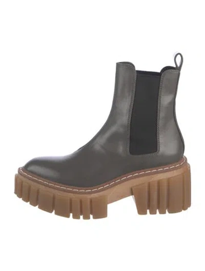 Pre-owned Stella Mccartney Leather Whipstitch Trim Chelsea Boots In Grey