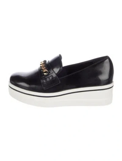 Pre-owned Stella Mccartney Leather Whipstitch Trim Wedge Sneakers In Black
