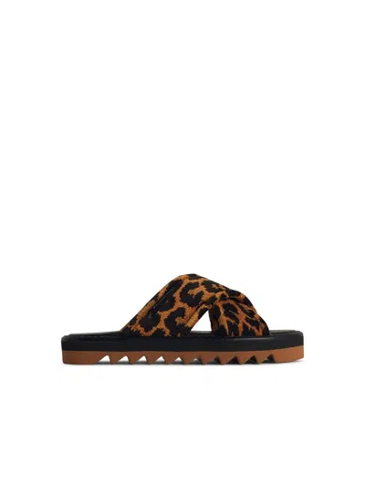 Stella Mccartney Leopard Print Crossed Straps Flat Sandals In Brown