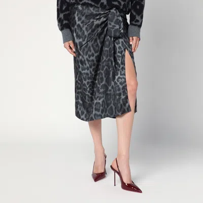 Stella Mccartney Leopard Midi Skirt With Knot Detail In Blue