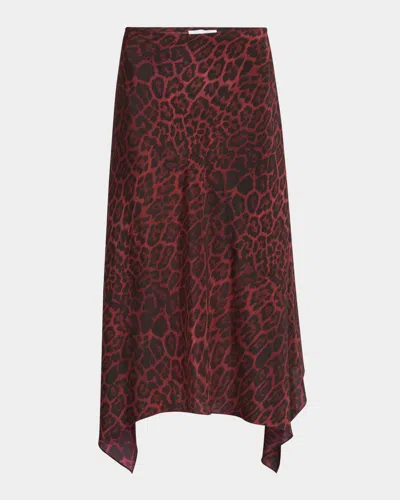 Stella Mccartney Leopard Print Asymmetric Silk Skirt In Red