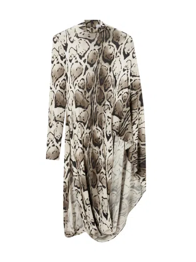 Stella Mccartney Leopard Print Draped Midi Dress In Gray