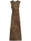 Stella Mccartney Leopard Print Brown Maxi Dress With Cap Sleeves And Ruched Detailing In Leopard Print