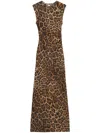 Stella Mccartney Leopard Print Brown Maxi Dress With Cap Sleeves And Ruched Detailing In Neutrals