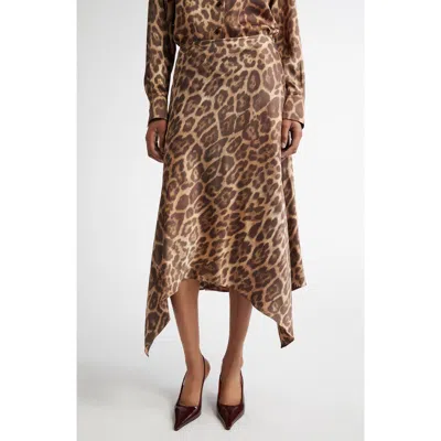 Stella Mccartney Leopard Print Handkerchief Hem Midi Skirt In Multicolor Brown